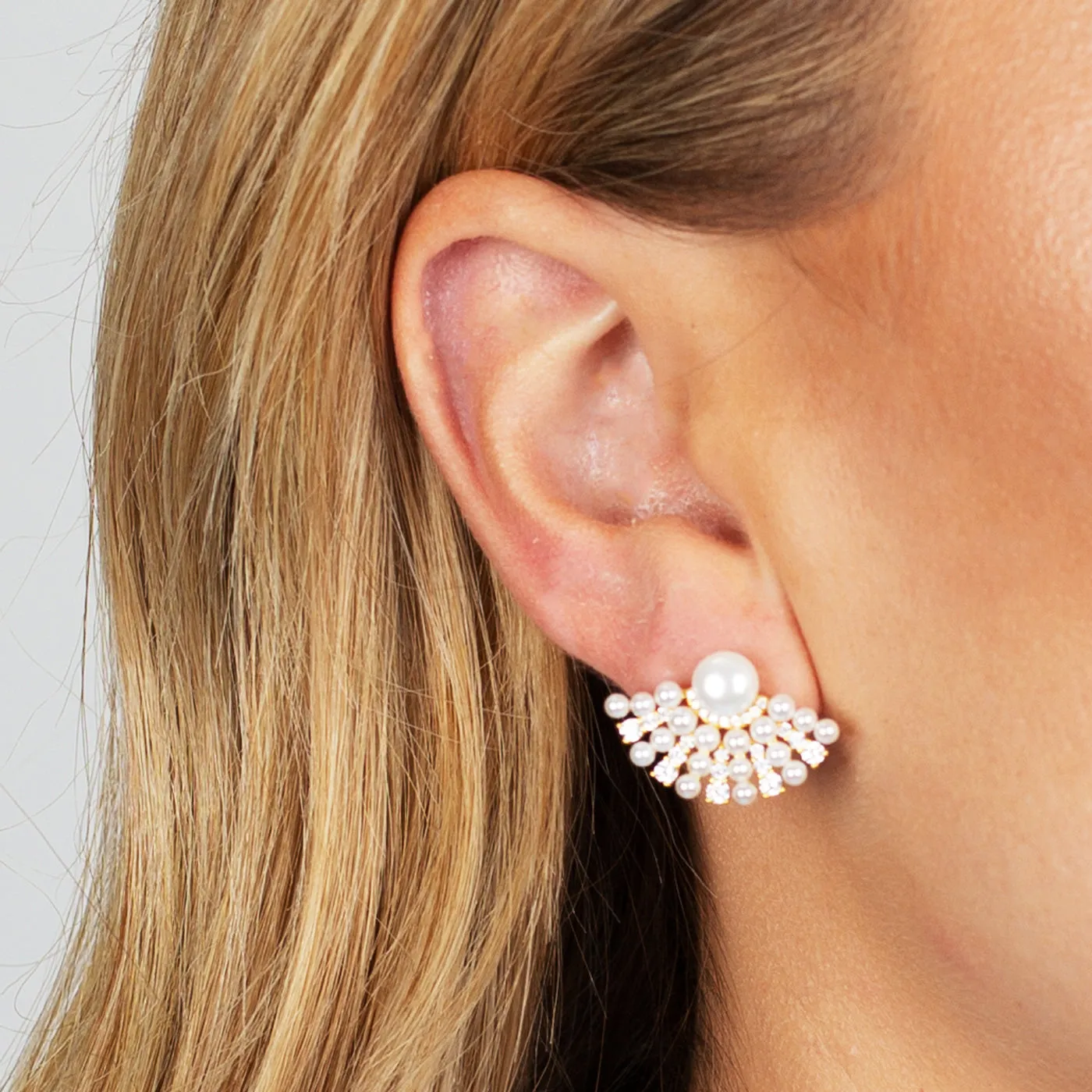Pearl x CZ Fan Stud Earring