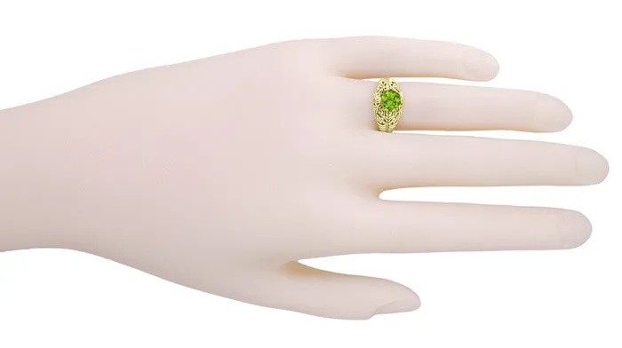 Peridot Filigree Edwardian Engagement Ring in 14 Karat Yellow Gold