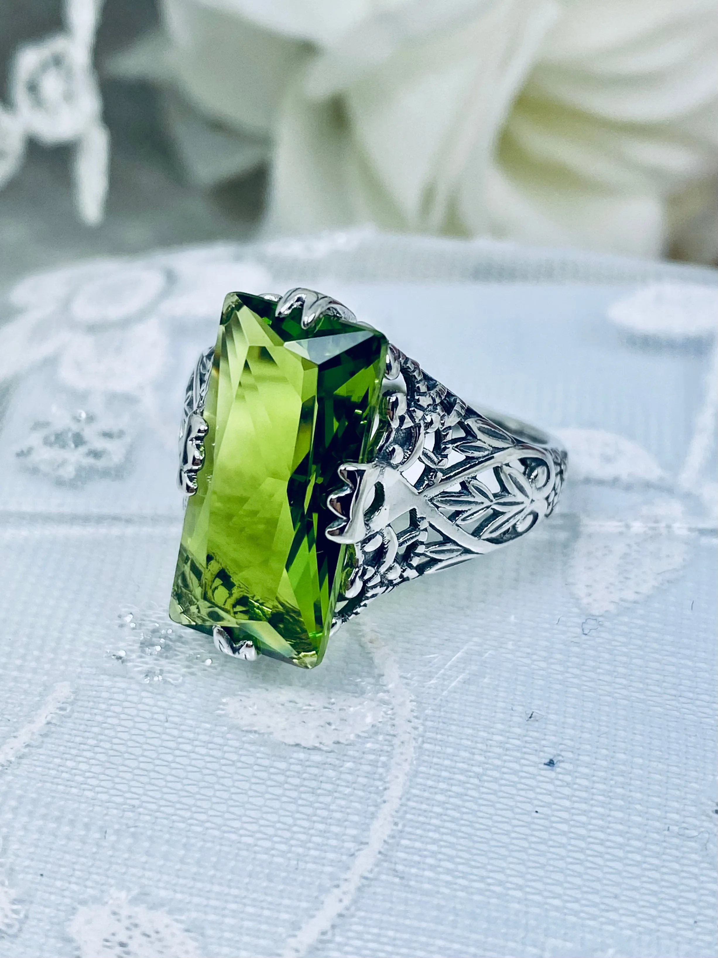 Peridot Ring, Baguette Intaglio, Victorian Jewelry #D31