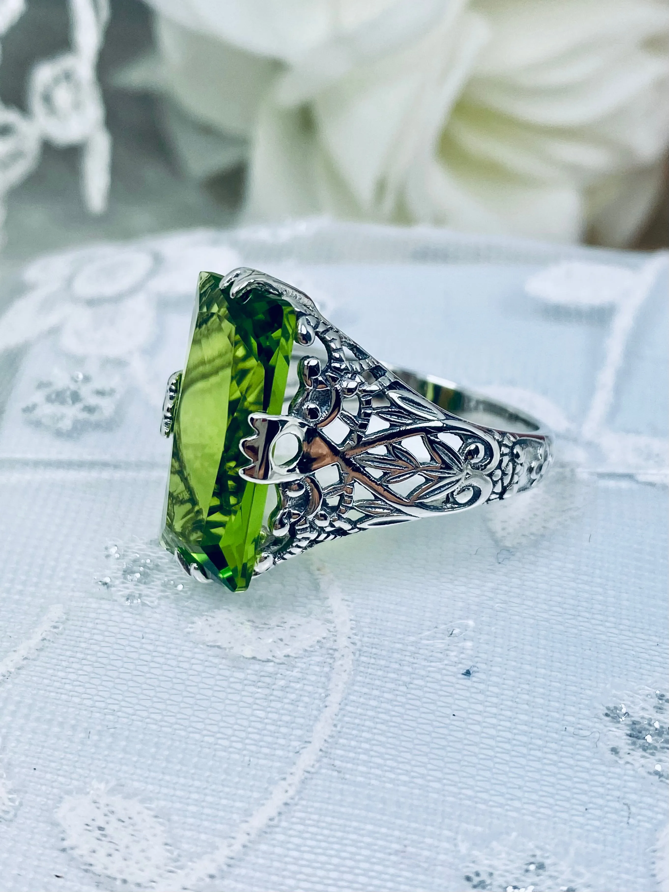 Peridot Ring, Baguette Intaglio, Victorian Jewelry #D31