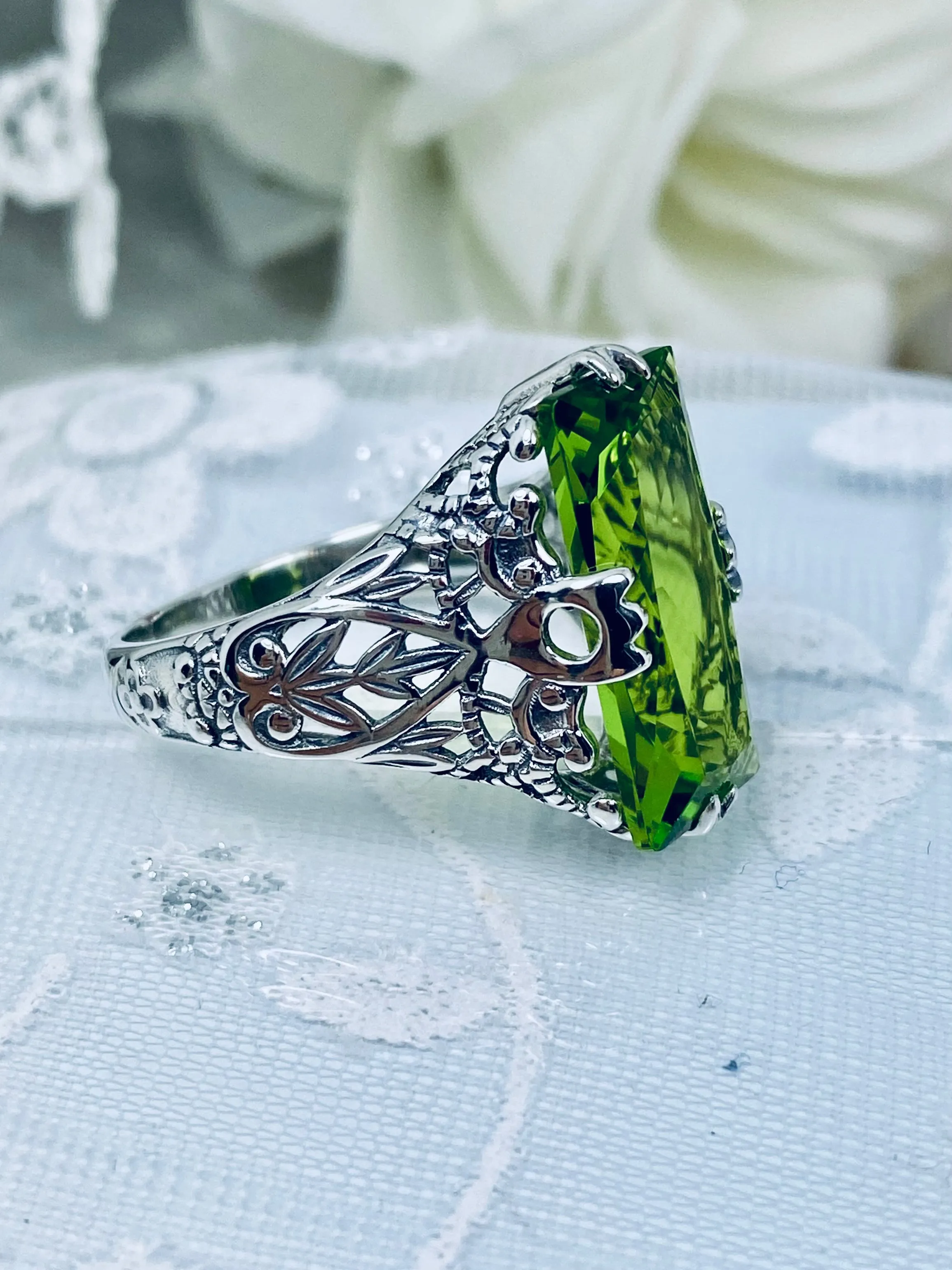 Peridot Ring, Baguette Intaglio, Victorian Jewelry #D31
