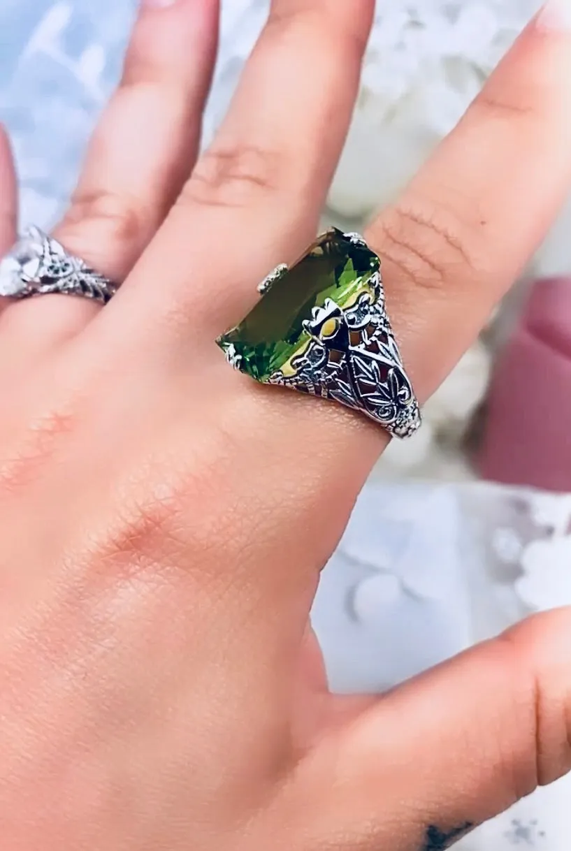 Peridot Ring, Baguette Intaglio, Victorian Jewelry #D31
