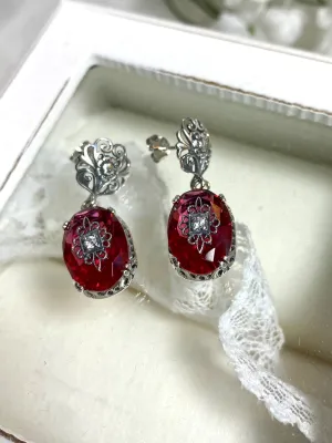 Pink Earrings or Save 10% on Jewelry Set, Moissanite Inset Gem with Sterling Silver Embellishment, Vintage Edwardian Jewelry #E70e