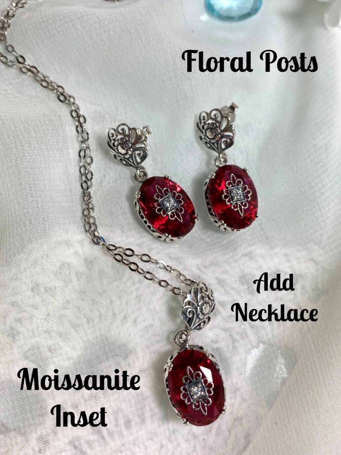 Pink Earrings or Save 10% on Jewelry Set, Moissanite Inset Gem with Sterling Silver Embellishment, Vintage Edwardian Jewelry #E70e