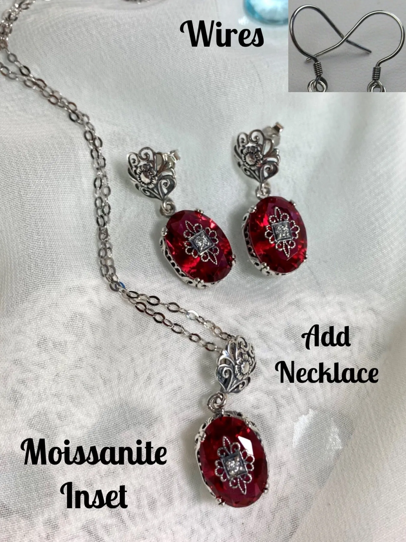 Pink Earrings or Save 10% on Jewelry Set, Moissanite Inset Gem with Sterling Silver Embellishment, Vintage Edwardian Jewelry #E70e