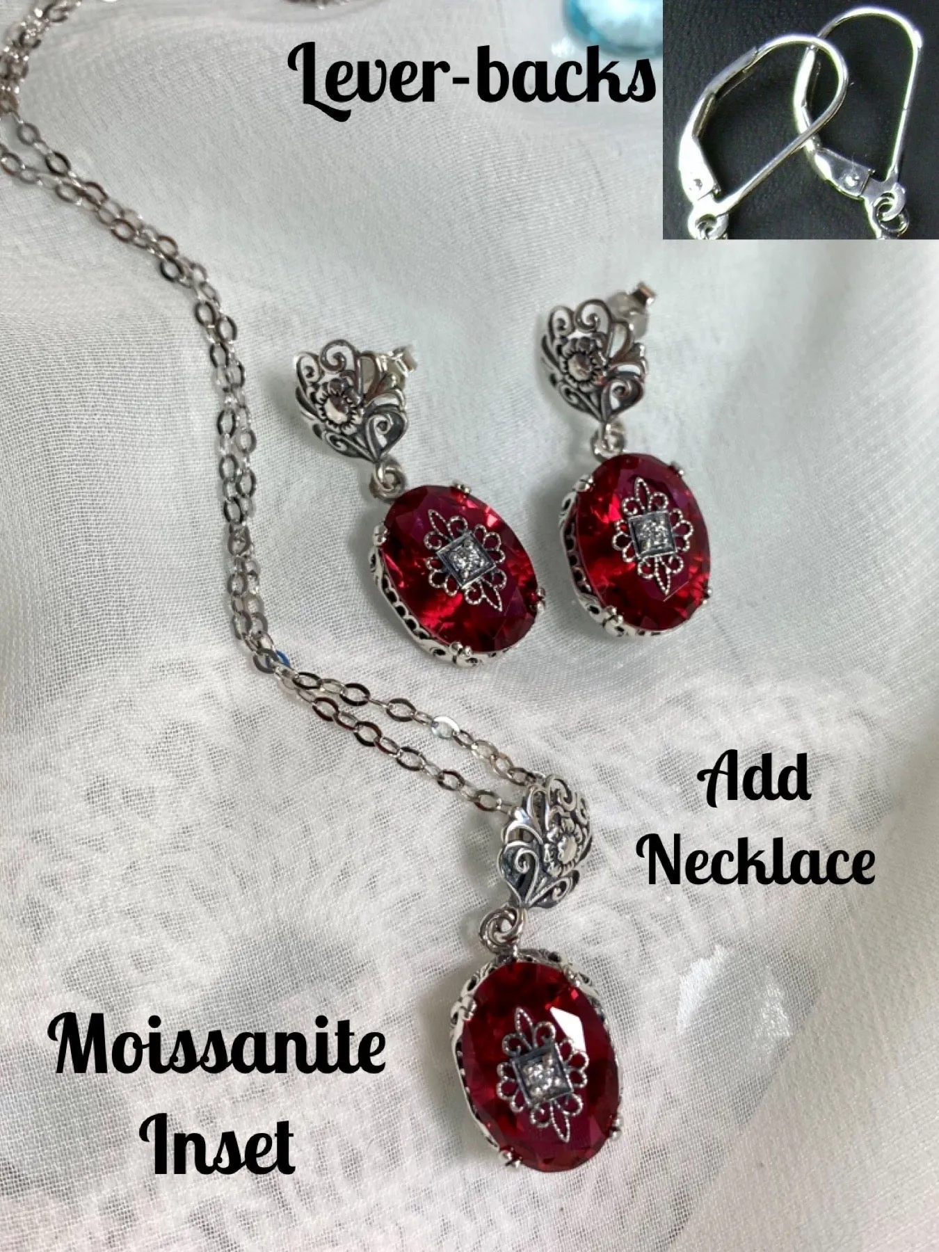 Pink Earrings or Save 10% on Jewelry Set, Moissanite Inset Gem with Sterling Silver Embellishment, Vintage Edwardian Jewelry #E70e