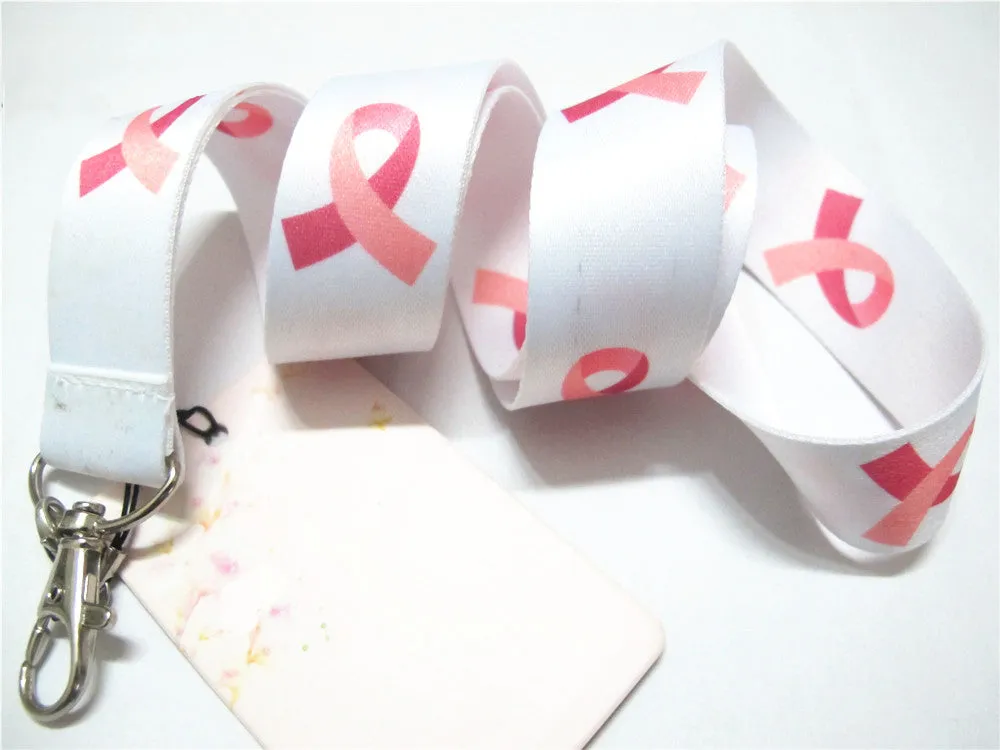 Pink Ribbon Breast Cancer Awareness Lanyard - black or white