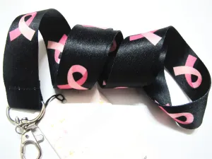Pink Ribbon Breast Cancer Awareness Lanyard - black or white