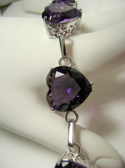 Purple Amethyst Bracelet, Heart Gems, Victorian Reproduction Jewelry #B38