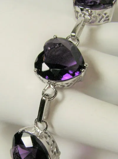 Purple Amethyst Bracelet, Heart Gems, Victorian Reproduction Jewelry #B38