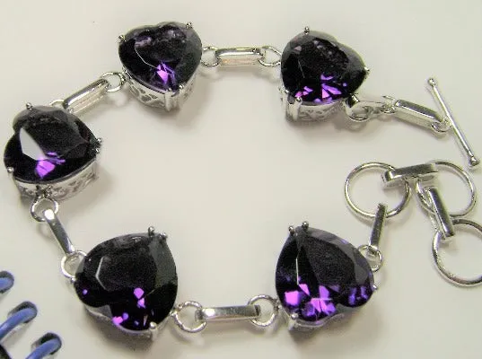 Purple Amethyst Bracelet, Heart Gems, Victorian Reproduction Jewelry #B38
