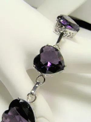Purple Amethyst Bracelet, Heart Gems, Victorian Reproduction Jewelry #B38