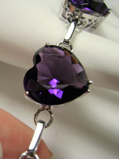 Purple Amethyst Bracelet, Heart Gems, Victorian Reproduction Jewelry #B38