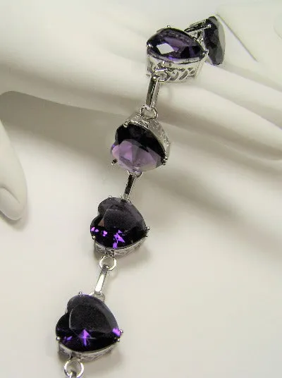 Purple Amethyst Bracelet, Heart Gems, Victorian Reproduction Jewelry #B38