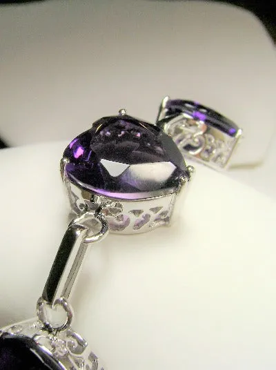 Purple Amethyst Bracelet, Heart Gems, Victorian Reproduction Jewelry #B38