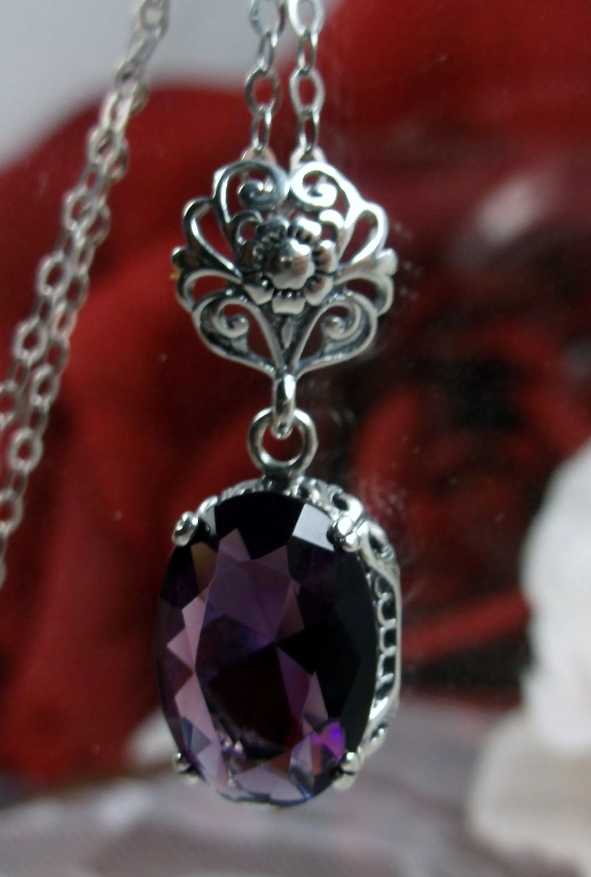 Purple Amethyst Pendant, Edwardian Necklace #P70