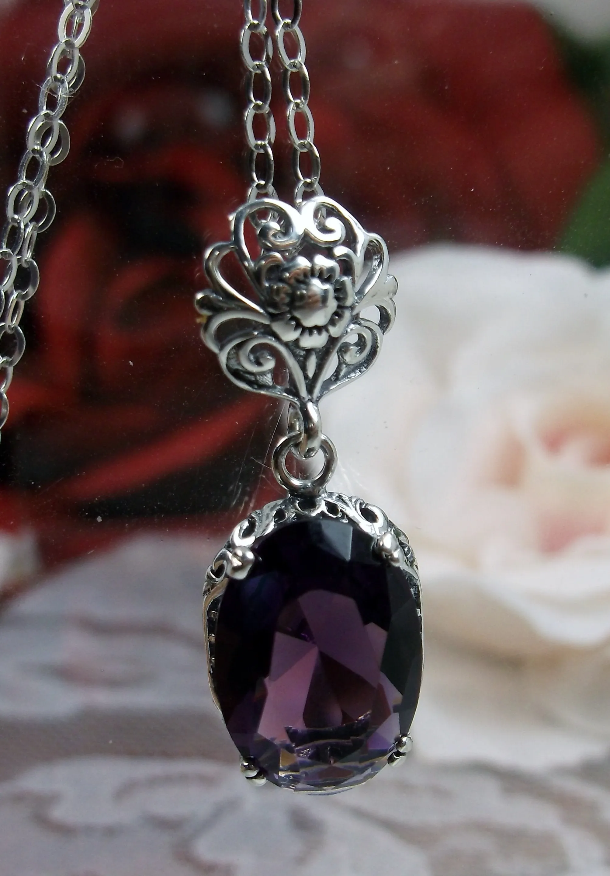 Purple Amethyst Pendant, Edwardian Necklace #P70