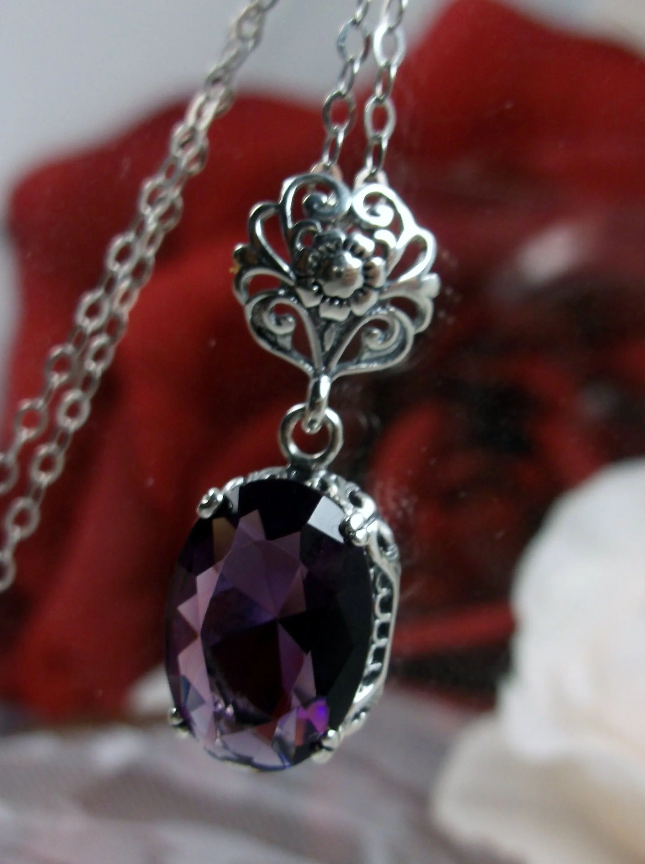 Purple Amethyst Pendant, Edwardian Necklace #P70