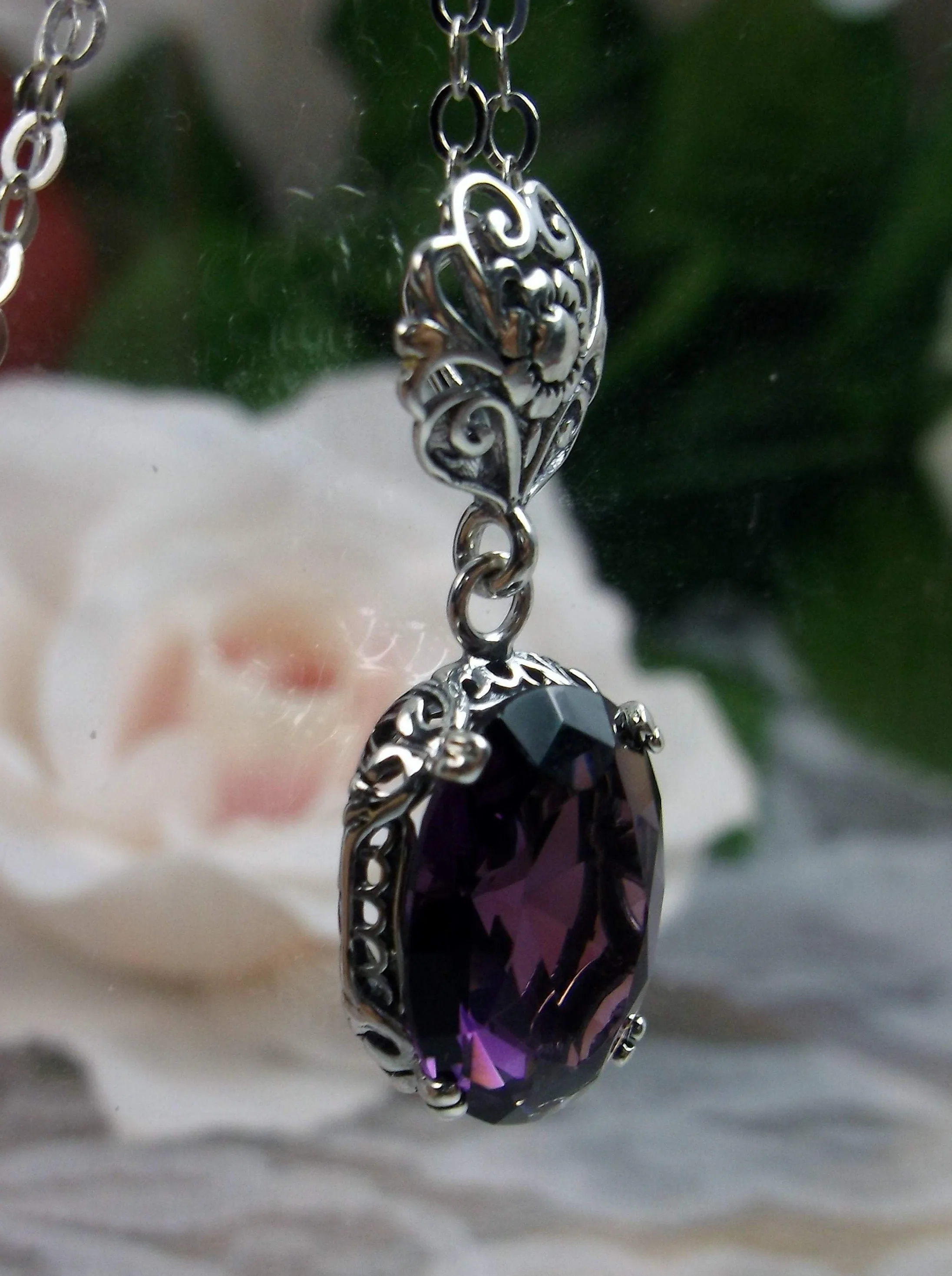 Purple Amethyst Pendant, Edwardian Necklace #P70