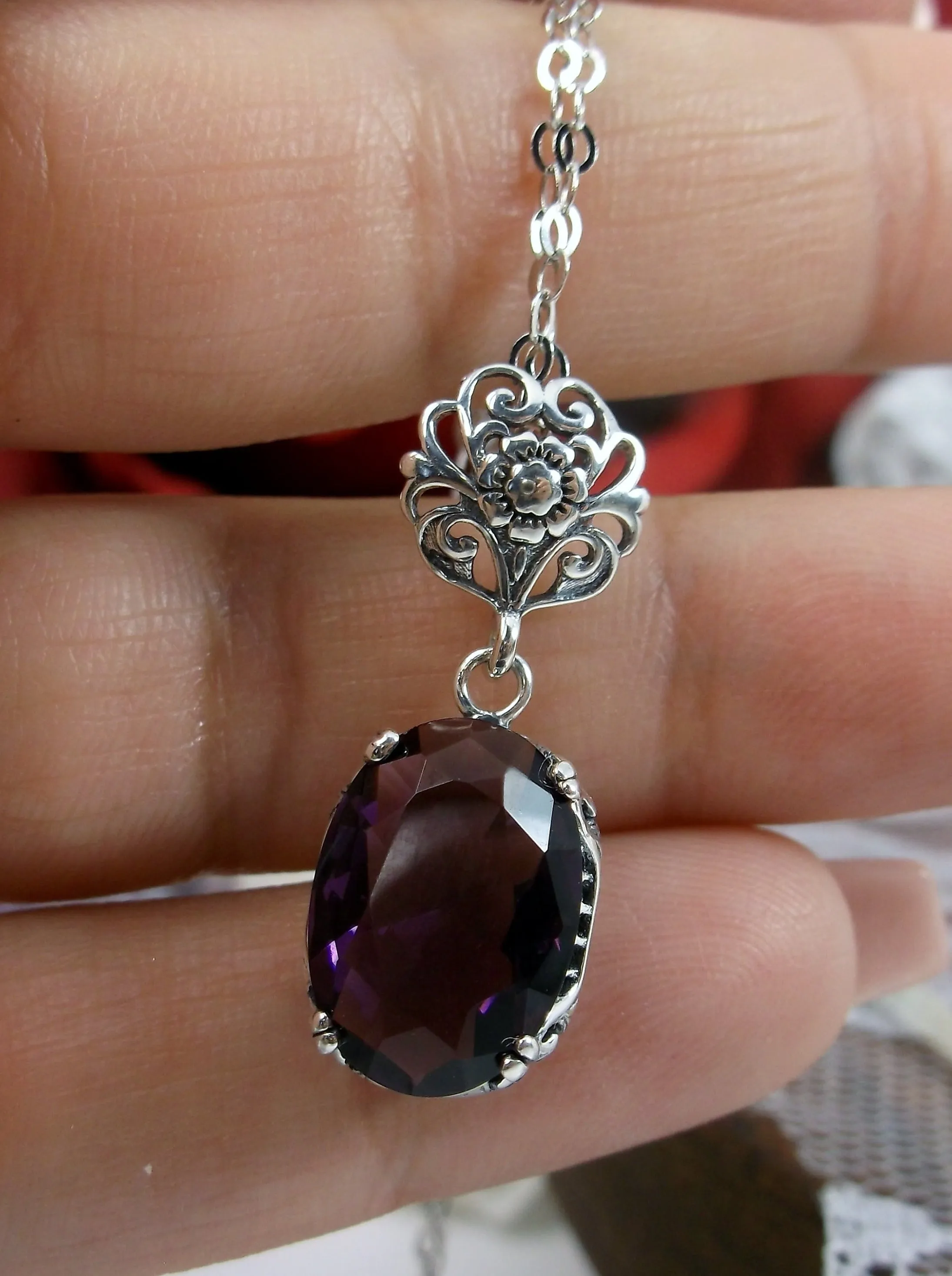 Purple Amethyst Pendant, Edwardian Necklace #P70