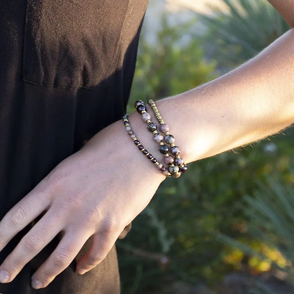 "Love and Confidence" Rhodonite Pyrite and Garnet Mala Bracelet
