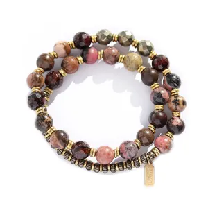 "Love and Confidence" Rhodonite Pyrite and Garnet Mala Bracelet