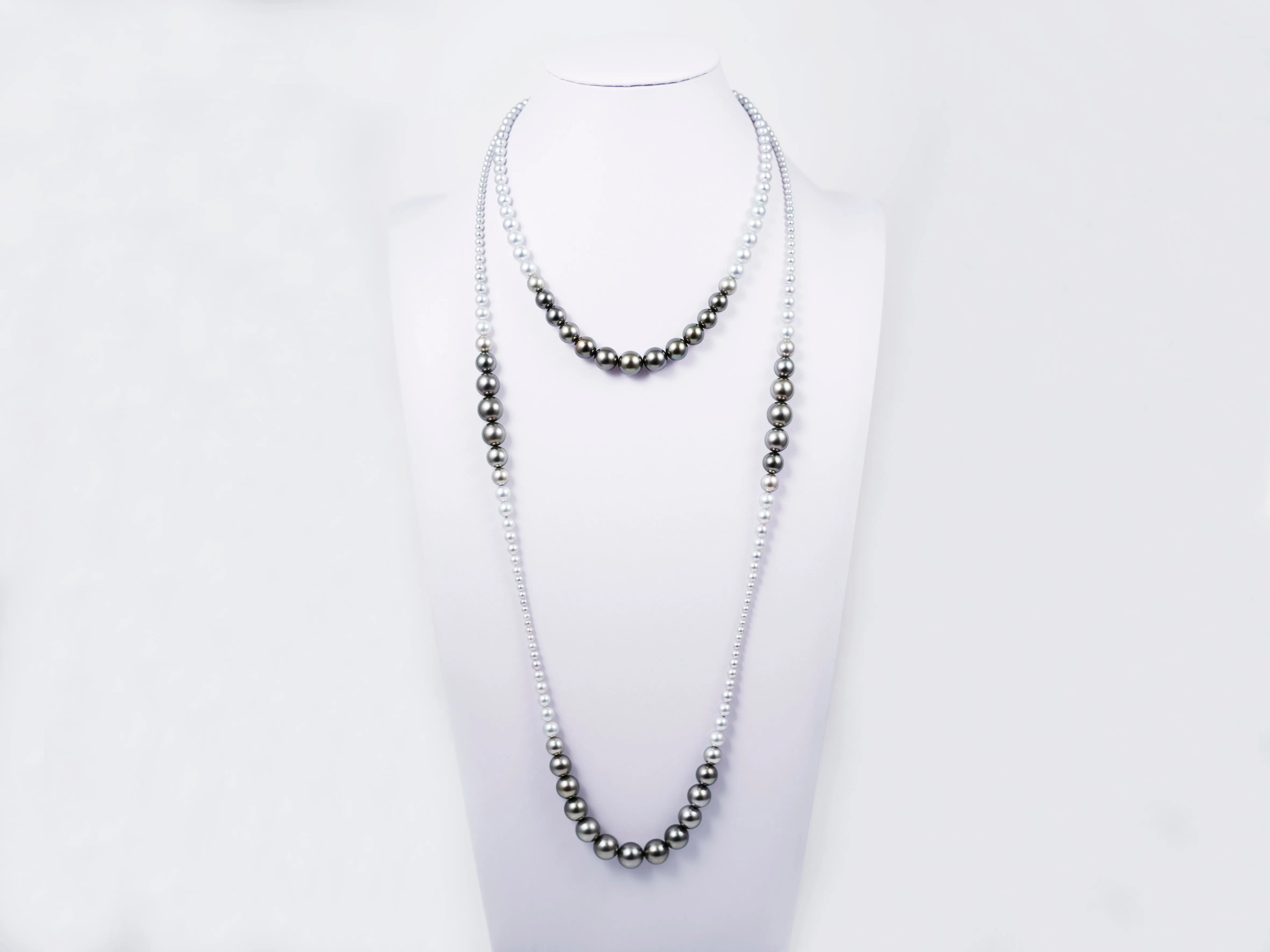"Night Rain" 80 cm Multi-colored Tahiti and Akoya Pearl Necklace