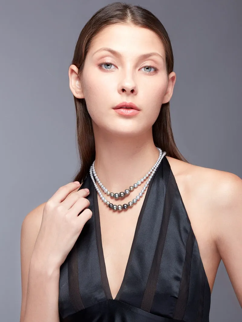 "Night Rain" 80 cm Multi-colored Tahiti and Akoya Pearl Necklace