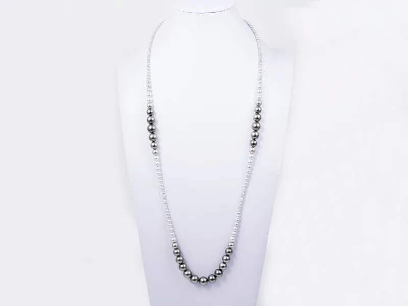 "Night Rain" 80 cm Multi-colored Tahiti and Akoya Pearl Necklace