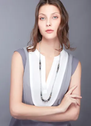 "Night Rain" 80 cm Multi-colored Tahiti and Akoya Pearl Necklace