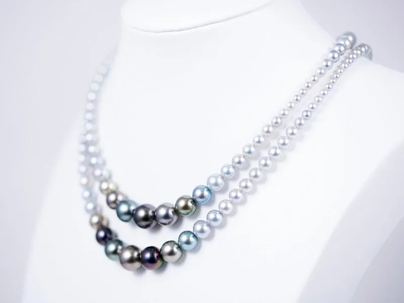 "Night Rain" 80 cm Multi-colored Tahiti and Akoya Pearl Necklace