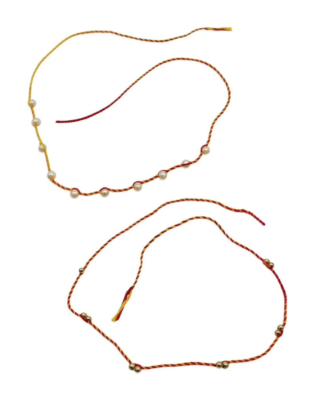 (Rakhi Set of 2) Simple Traditional Rakhi With Pearls & Beads Mauli Thread Rakhi For Rakshabandhan