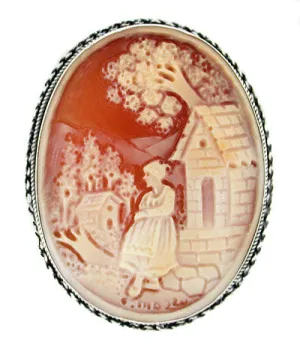 Rebecca at the Well Carnelian Shell Cameo Pin or Pendant in Sterling Silver