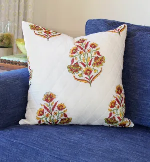 Red and Green Floral Quilted Throw Pillow Cover