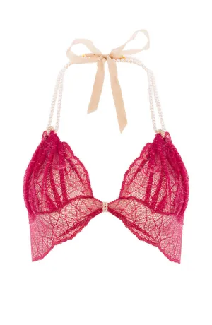 Red bralette with pearl strand - Sydney Bra