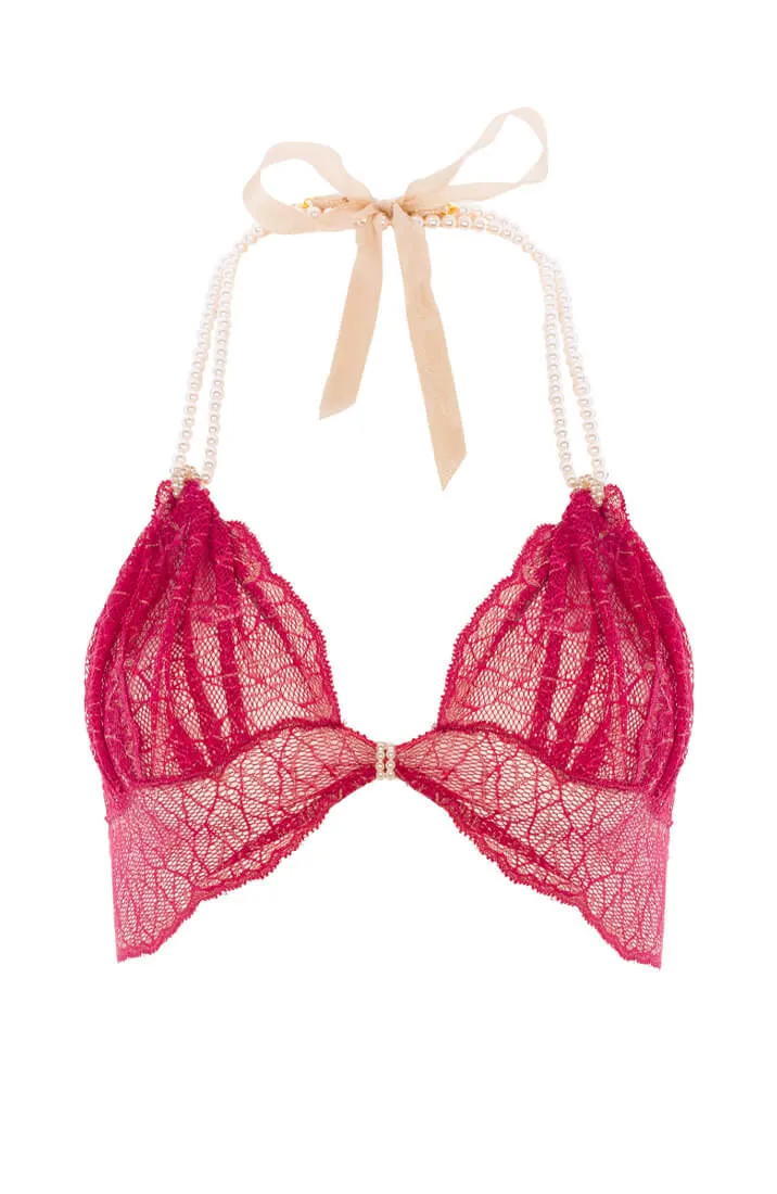 Red bralette with pearl strand - Sydney Bra