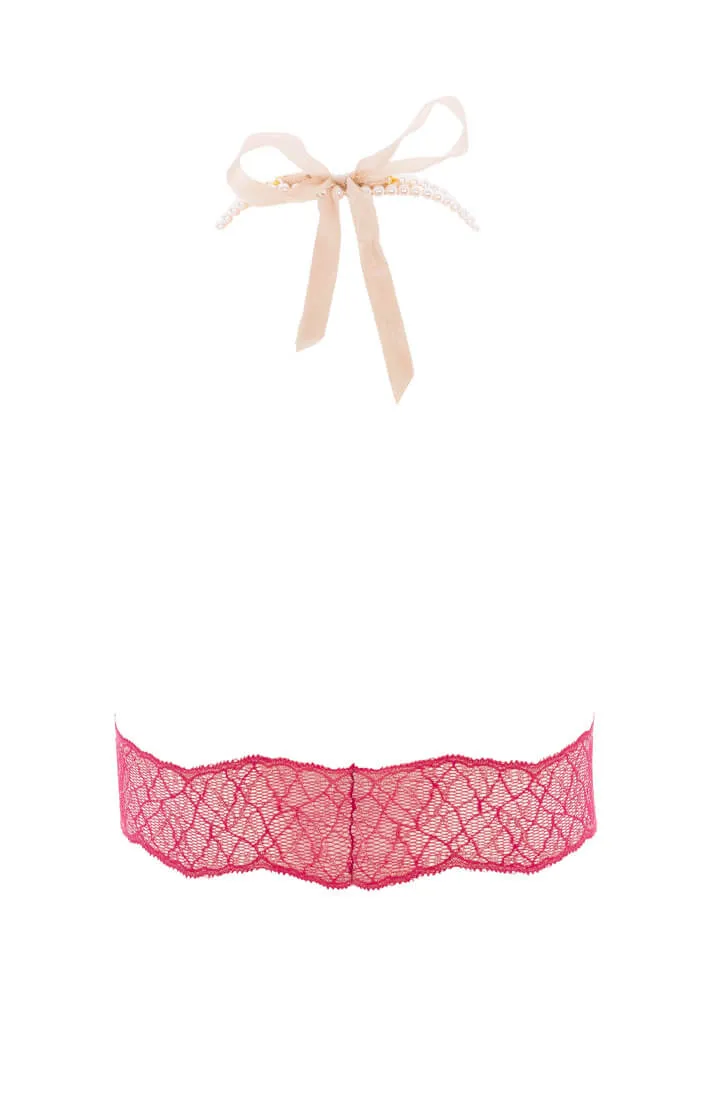 Red bralette with pearl strand - Sydney Bra