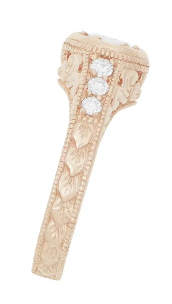 Rose Gold Art Deco Filigree Flowers & Scrolls 1/2 Carat Engraved Diamond Engagement Ring