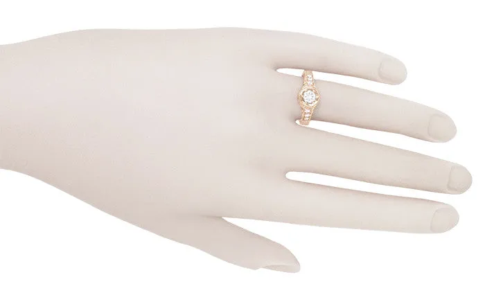 Rose Gold Art Deco Filigree Flowers & Scrolls 1/2 Carat Engraved Diamond Engagement Ring