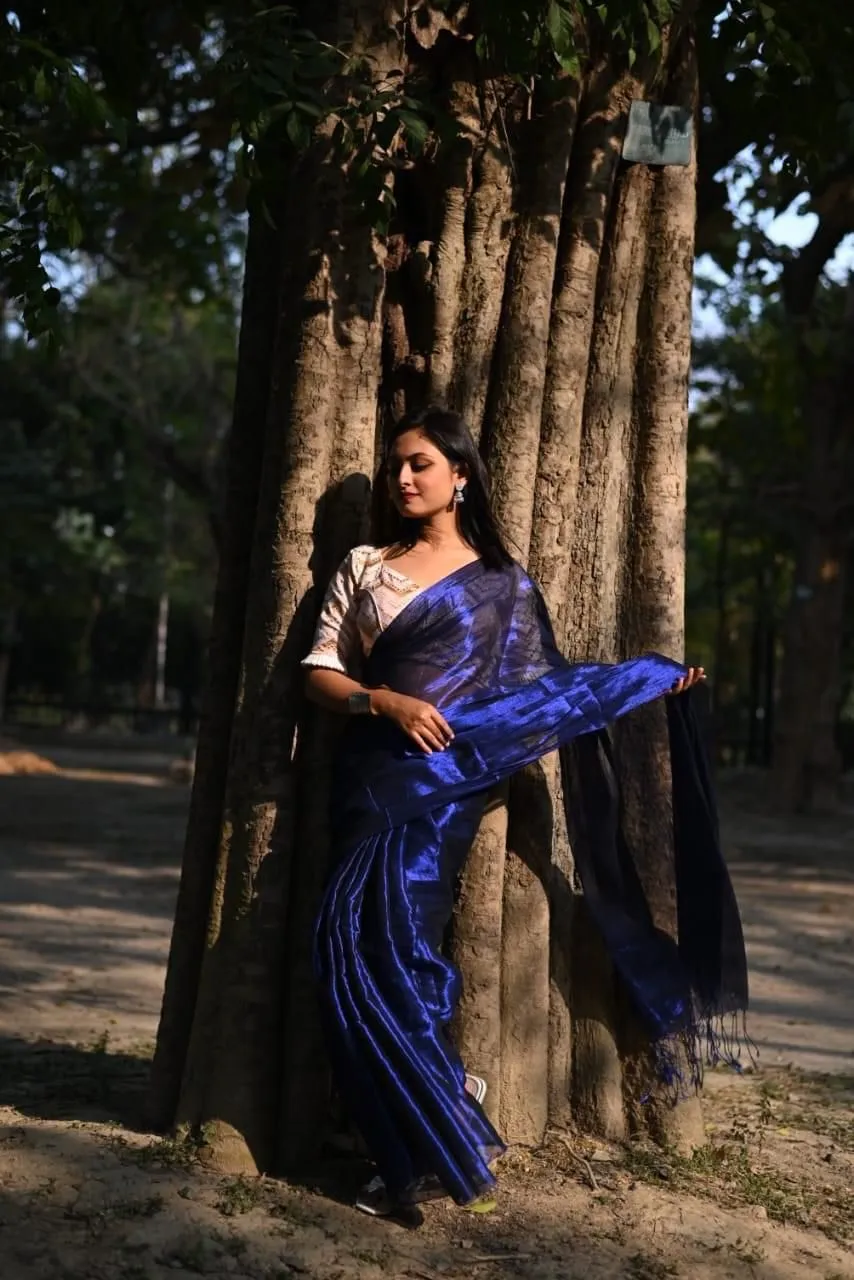 Royal Blue Tissue Silk Saree With Blouse