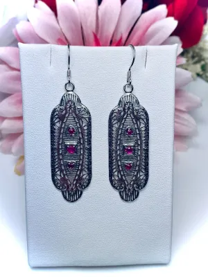 Ruby Earrings & Pendant Set, Simulated or Natural Gemstones, Angel Wings Vintage Revival Jewelry #S359