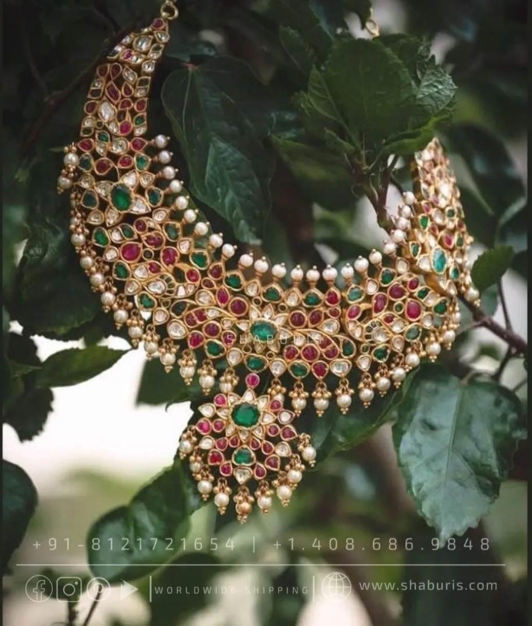 Ruby Necklace Heavy Bridal Necklace Silver jewelry Pota kundan necklace antique necklace statement jewelry elegant jewelry - SHABURIS