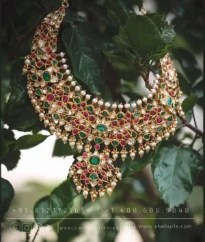 Ruby Necklace Heavy Bridal Necklace Silver jewelry Pota kundan necklace antique necklace statement jewelry elegant jewelry - SHABURIS