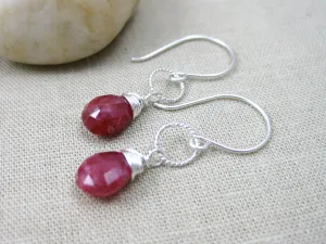 Ruby Sterling Silver Dangle Earrings