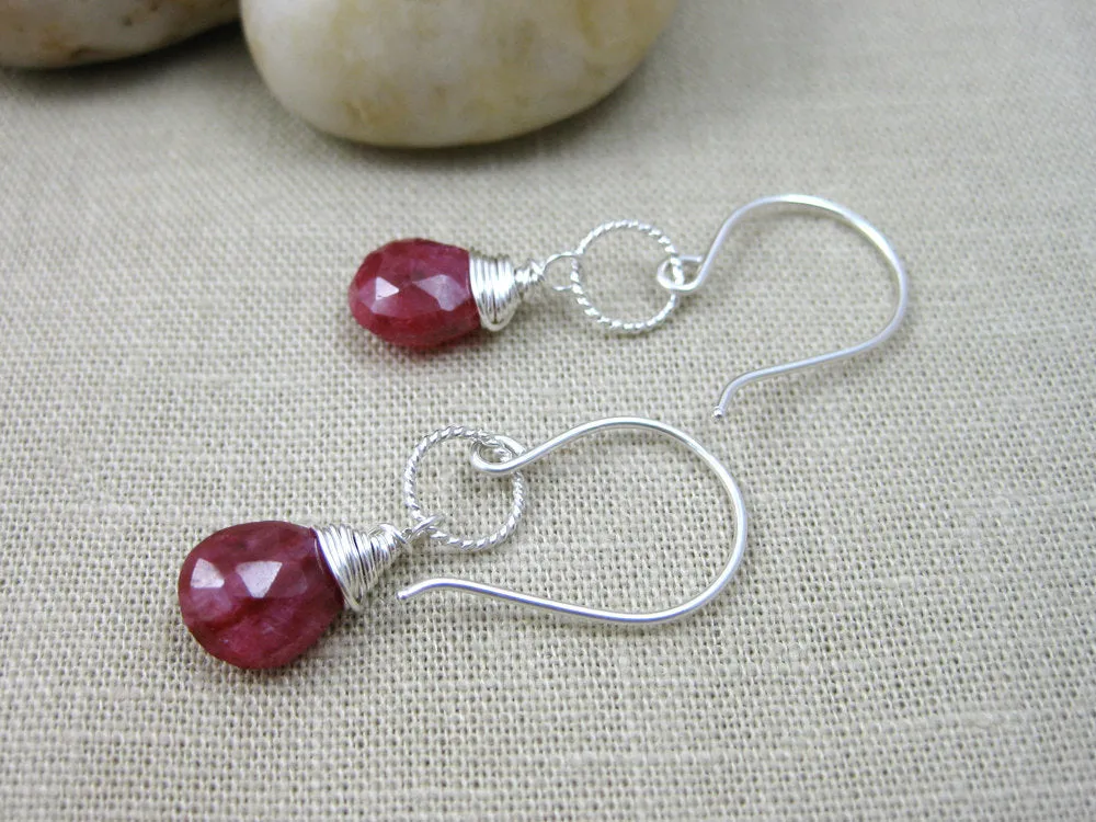 Ruby Sterling Silver Dangle Earrings