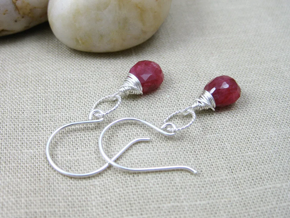 Ruby Sterling Silver Dangle Earrings