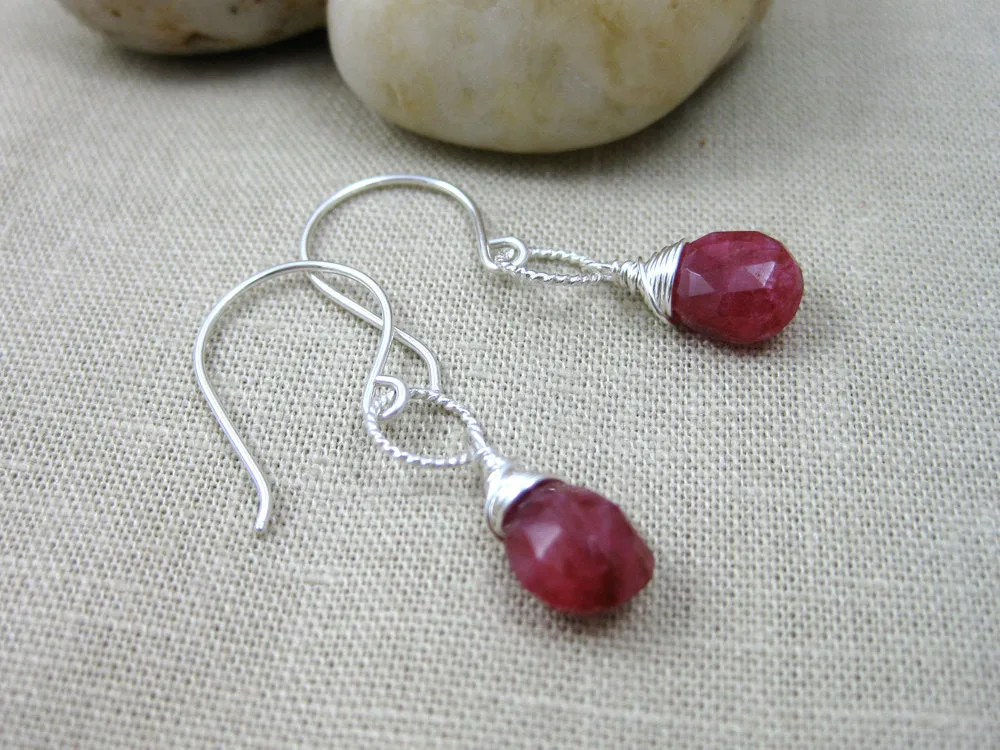 Ruby Sterling Silver Dangle Earrings