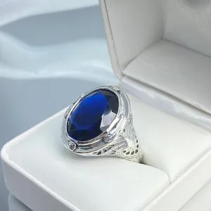 Sapphire Ring, Large Oval Ring, Victorian Jewelry #D2