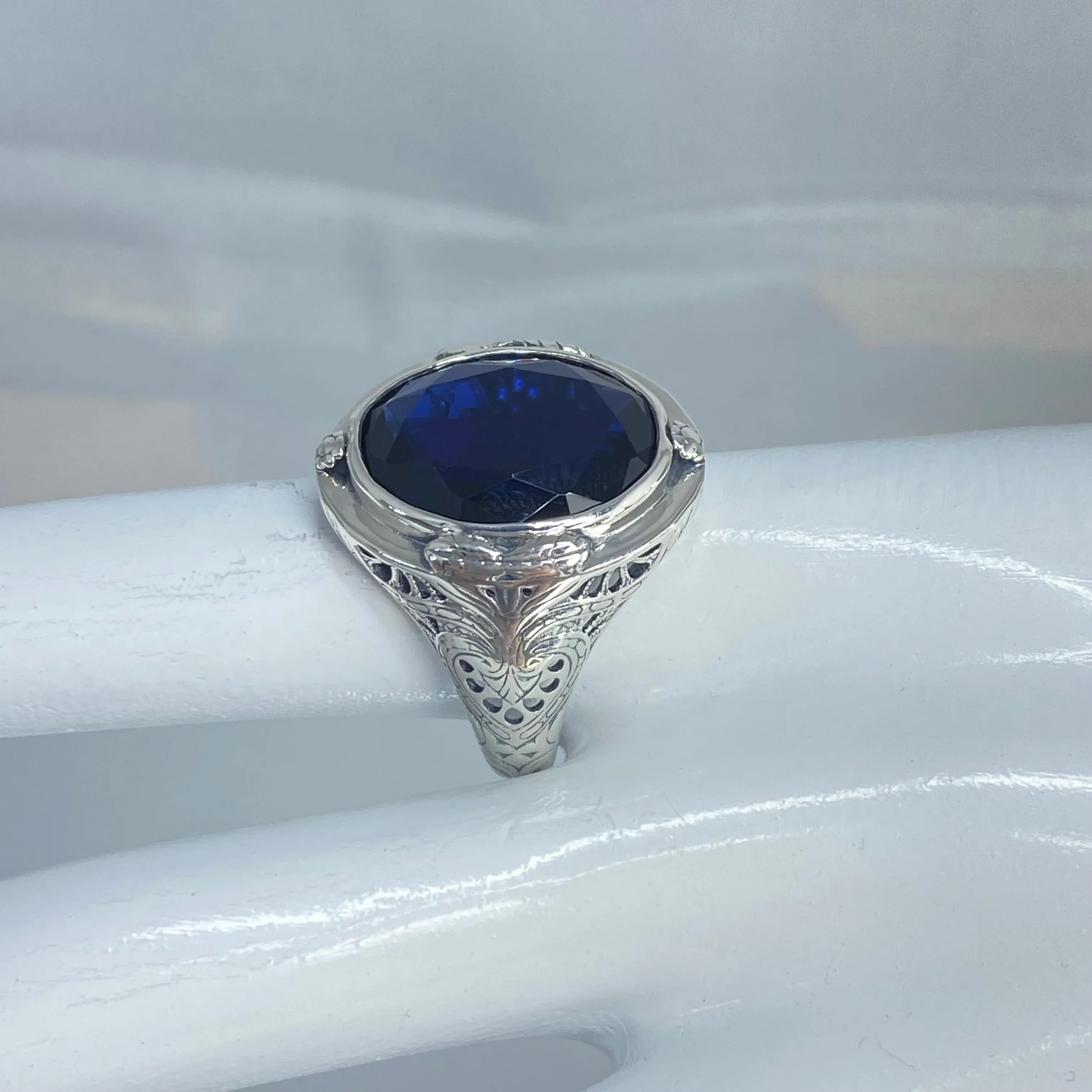 Sapphire Ring, Large Oval Ring, Victorian Jewelry #D2