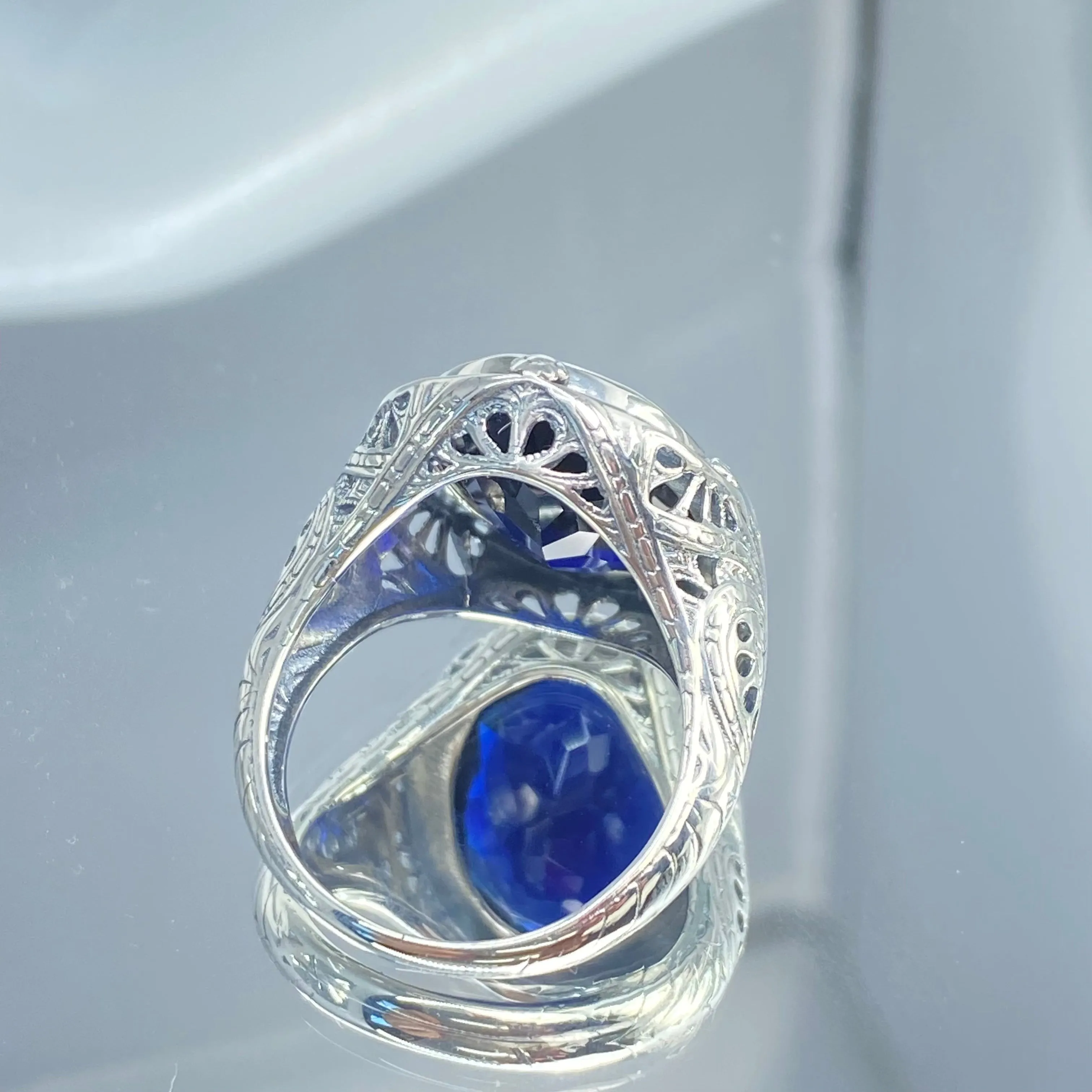 Sapphire Ring, Large Oval Ring, Victorian Jewelry #D2